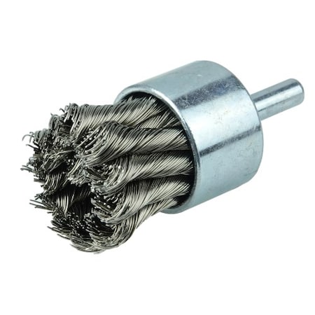 Weiler Wolverine 1" Knot Wire End Brush, .014"Stainless Steel Fill, 1/4" Stem 36289